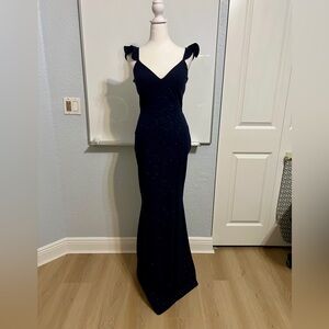 Windsor Navy Gown with Ruffle Straps